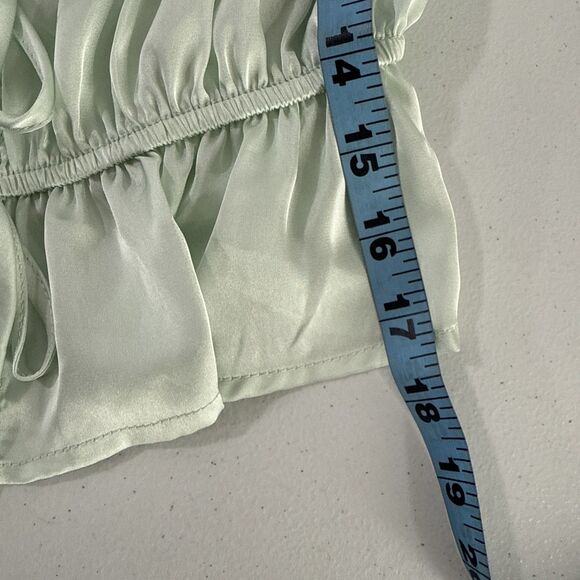 Foreza 21 Top Women S Mint Green‎ Satin Ruffle Milkmaid Fairy 90s Y2K - Picture 7 of 9